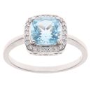 9ct White Gold 0.15ct Brilliant Cut Lab Grown Diamond and Blue Topaz Cluster Ring