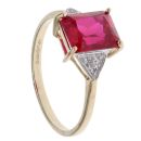 9ct Yellow Gold 0.05ct Diamond and Created Ruby Solitaire Ring
