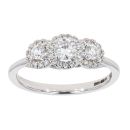 18ct White Gold Certificated Diamond Halo Trilogy  Ring