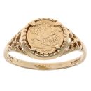 9ct Yellow Gold Patterned St George Coin Ring