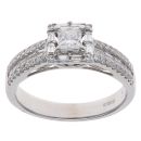 18ct White Gold 0.85ct Brilliant, Princess and Baguette Cut Diamond Cluster Ring
