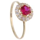 14ct Yellow Gold Child's Red & Cubic Zirconia Halo Cluster ring