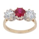 14ct Yellow Gold Created Ruby and Cubic Zirconia Three Stone Ring