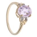 9ct Yellow Gold 0.05ct Diamond and Pink Kunzite Single Stone Ring