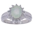 9ct White Gold Cubic Zirconia and Green Gemstone Cluster Ring