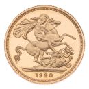 1990 Elizabeth II Third Portrait UK Full Sovereign Coin