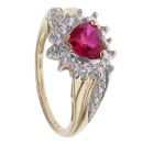 9ct Yellow Gold 0.02ct Diamond and Created Ruby Heart Cluster Ring
