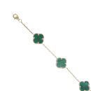 14ct Yellow Gold Malachite Clover Bracelet 7.5"