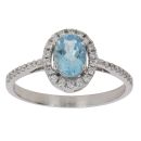 18ct White Gold 0.15ct Diamond and Aquamarine Cluster Ring