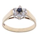 9ct Yellow Gold Sapphire and Cubic Zirconia Cluster Ring