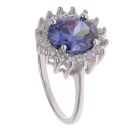 Silver Blue Gemstone and Cubic Zirconia Cluster Ring By Icesia