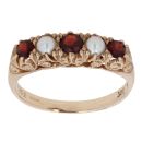 9ct Yellow Gold Pearl and Garnet Five Stone Ring
