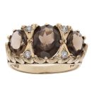 9ct Yellow Gold Cubic Zirconia and Smoky Quartz Three Stone Ring