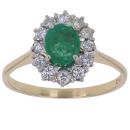 18ct Yellow Gold 0.30ct Brilliant Cut Diamond and Emerald Cluster Ring