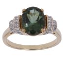 9ct Yellow Gold 0.15ct Diamond and Green Tourmaline Ring