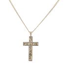 9ct Yellow Gold Patterned Cross Pendant and Chain 28"