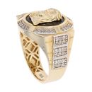 14ct Yellow and White Gold Cubic Zirconia and Black Stone Jesus Signet Ring
