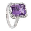 9ct White Gold Amethyst and Diamond Halo Ring