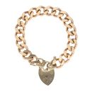 9ct Yellow Gold Curb Heart Lock Charm Bracelet 7"