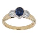 18ct Yellow Gold 0.20ct Oval and Brilliant Cut Diamond and Sapphire Three Stone Ring