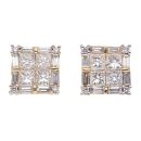 18ct Yellow Gold 1.00ct Brilliant, Princess and Baguette Cut Diamond Cluster Earrings