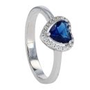 Silver Cubic Zirconia And Blue Gemstone Heart Cluster Ring by Icesia