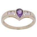 9ct Yellow Gold Cubic Zirconia and Amethyst Ring