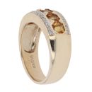 9ct Yellow Gold 0.10ct Brilliant Cut Diamond and Orange Gemstone Three Row Ring