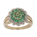 9ct Yellow Gold 0.12ct Diamond and Emerald Cluster Ring