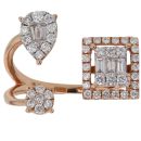 18ct Rose Gold 0.64ct Baguette And Brilliant Cut Diamond Cluster Ring