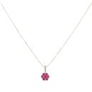 9ct Yellow Gold Created Ruby Cluster Pendant and Chain 18"