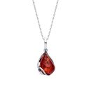 Sterling Silver Baltic Amber Floral Detailed Teardrop Pendant Necklace