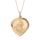 18ct Yellow ﻿Gold on Sterling Silver Diamond Cut Heart St Christopher Pendant Necklace