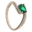 9ct Yellow Gold 0.05ct Diamond and Green Gemstone Single Stone Ring