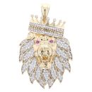 9ct Yellow Gold Cubic Zirconia and Red Gemstone Lion Crown Pendant