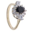 9ct Yellow Gold Cubic Zirconia and Sapphire Cluster Ring
