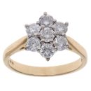 18ct Yellow Gold 1.00ct Brilliant Cut Diamond Daisy Cluster Ring