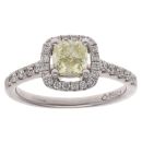 Platinum 0.90ct Cushion And Brilliant Cut Yellow And Colourless Diamond Cluster Ring