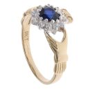 9ct Yellow Gold Blue Gemstone And Cubic Zirconia Claddagh Ring