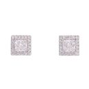 Silver Cubic Zirconia Square Halo Stud Earrings by Icesia