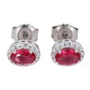 Silver Cubic Zirconia And Red Gemstone Cluster Stud Earrings by Icesia