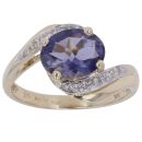 9ct Yellow Gold 0.05ct Diamond and Amethyst Solitaire Ring