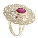 14ct Yellow Gold Red Gemstone Patterned Ring