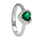 Silver Cubic Zirconia And Green Gemstone Heart Cluster Ring by Icesia