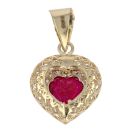 14ct Yellow And White Gold Cubic Zirconia And Red Stone Heart Pendant