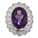 18ct Yellow And White Gold Amethyst And Diamond Cluster Ring