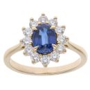 9ct Yellow Gold 0.75ct Brilliant Cut Lab Grown Diamond And Created Sapphire Cluster Ring