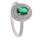 Silver Cubic Zirconia and Green Gemstone Cluster Ring By Icesia