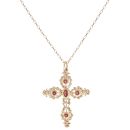 9ct Yellow Gold Garnet Cross Pendant And Chain 24"
