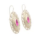 14ct Yellow Gold Red Gemstone Drop Earrings